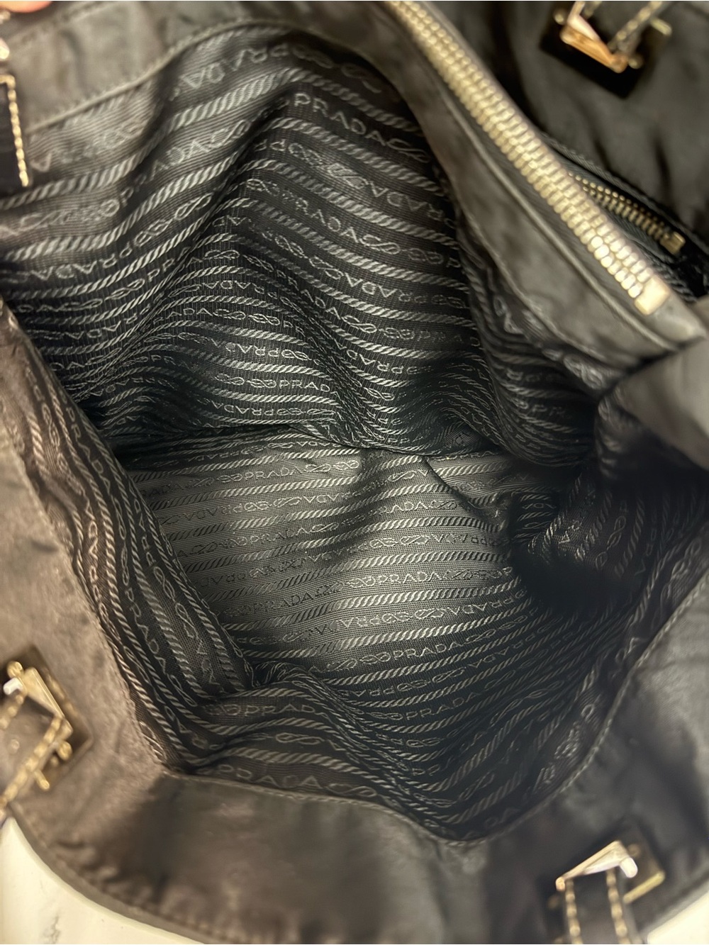 Prada Vintage Tessuto Black Nylon Shoulder Tote with Leather Top Handles Italy - Picture 9 of 17
